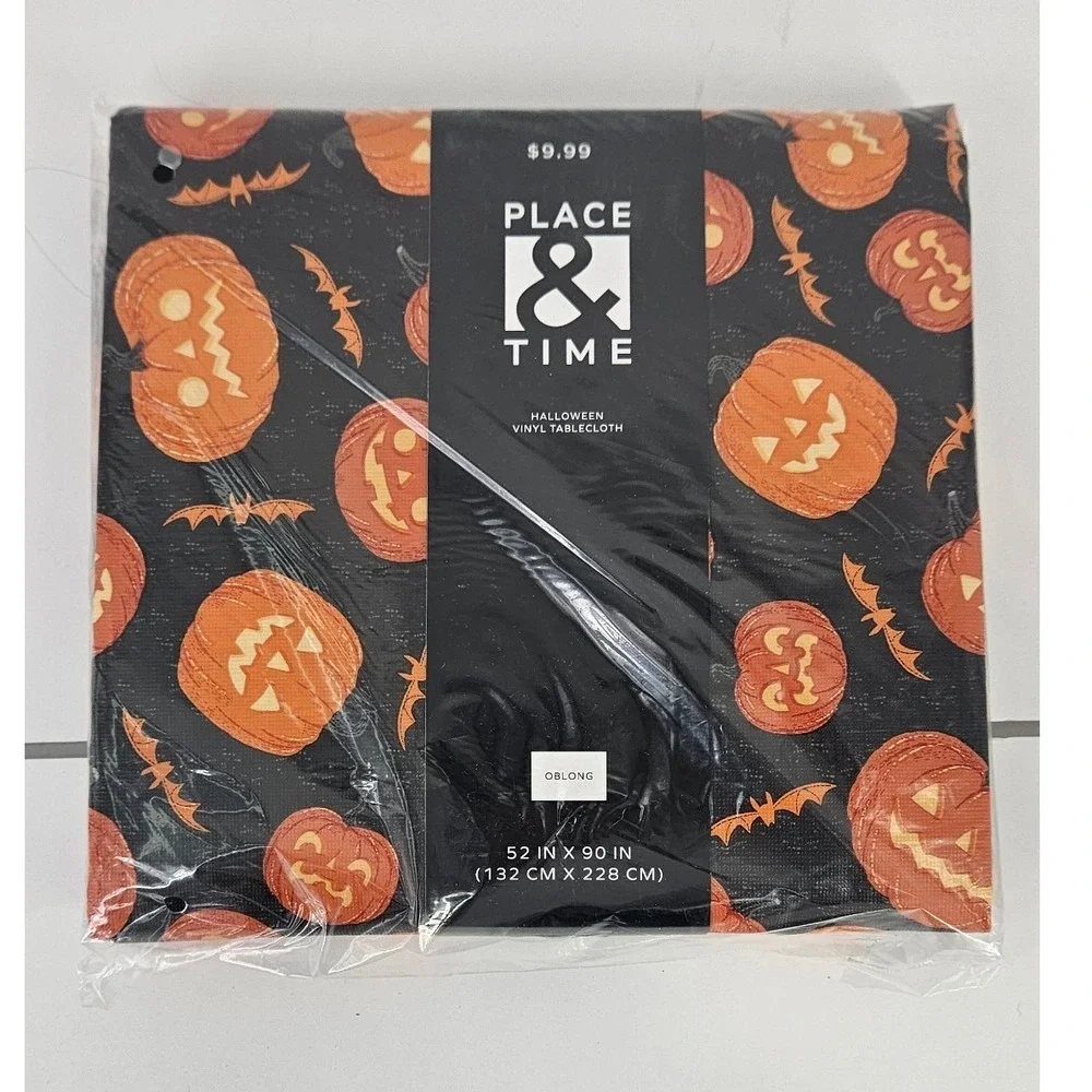 NOS‎ 3 Halloween Party Tableclothes Vinyl 2 round 1 lg oval skeletons pumpkins